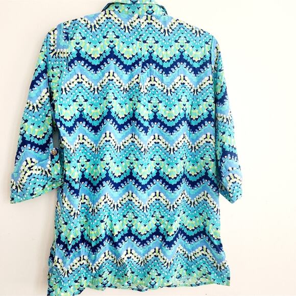 S New Escapda  Blue Green Patterned Blouse - Picture 5 of 5